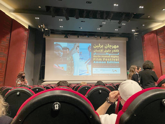 Audiences are seen during the third and final day of the Berlin Human Rights Film Festival at the Rainbow Theatre in Amman on Tuesday (Photo by Tom Grant)