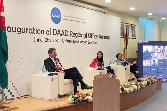 German Ambassador to Jordan Bernhard Kampmann speaks during the inauguration of  the German Academic Exchange Service’s (DAAD) Regional Office in Amman (Photo courtesy of DAAD)