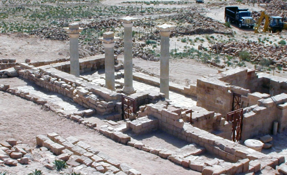 The Blue Chapel showing the reconstructed granite columns and Nabataean capital (Photo courtesy of Neil Bierling)