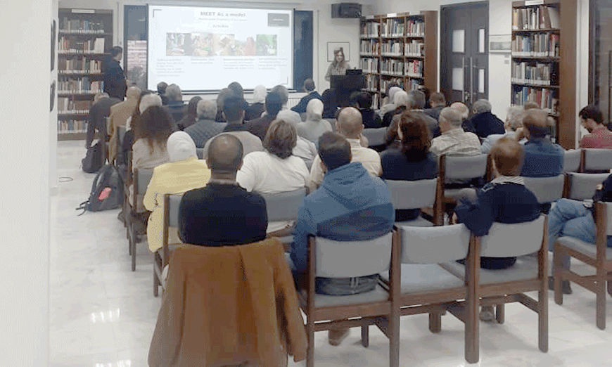 Eco-tourism expert Lubna Qaryouti delivers a lecture on Wednesday at the American Centre of Research in Amman (Photo by Saeb Rawashdeh)
