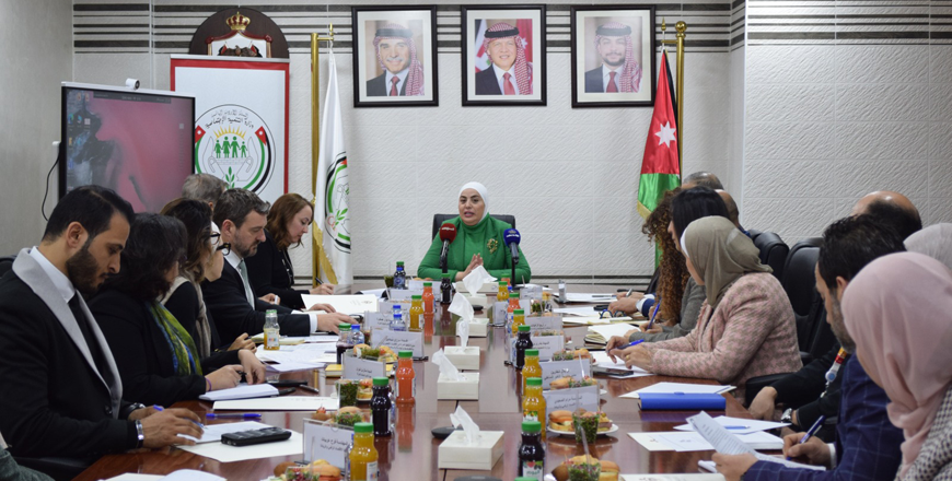 Minister of Social Development and Head of the Inter-Ministerial Committee for Women's Empowerment Wafa Bani Mustafa on Wednesday discusses with UN Women Regional Director Moez Doraid cooperation in implementing the Middle East Women's Initiative (MEWI) (Petra photo)