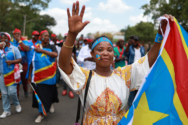 Members of the Congolese community in South Africa react during their protest march to the European Union Delegation in Pretoria on Tuesday, to air their grievances against the conflict in the Eastern DRC (AFP photo)