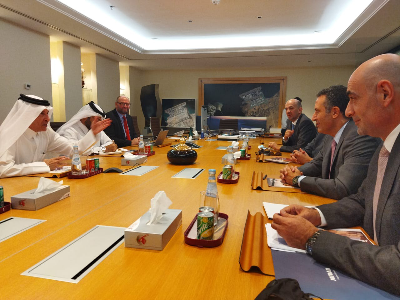 Tourism Minister Nayef Al Fayez meets with President of Qatar Tourism and CEO of Qatar Airways Group Akbar Bakir in Doha on Tuesday (Petra photo)