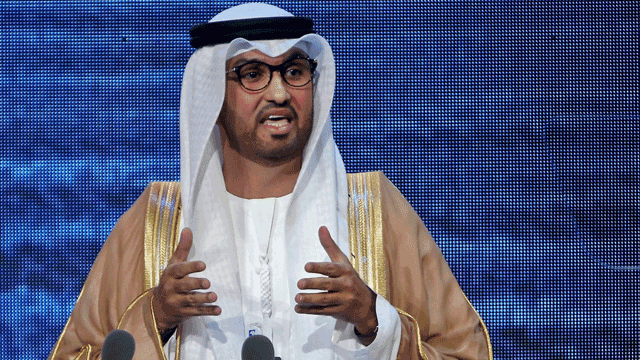 Sultan Al Jaber, CEO of the Abu Dhabi National Oil Company, addresses the Abu Dhabi International Petroleum Exhibition and Conference in the Emirati capital, on November 11, 2019 (AFP file photo)