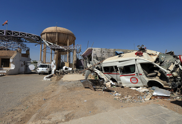 A view of the Republican hospital destroyed gate at the medical city in Mosul, Iraq, on July 10 (Reuters photo)