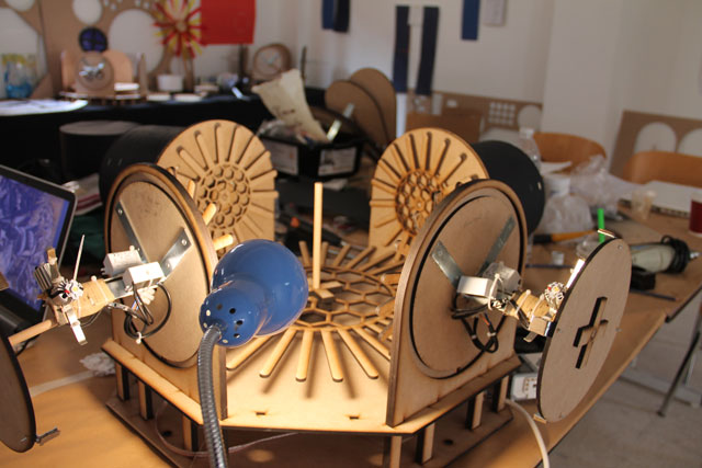 The 'Design for a Nomadic World' exhibition showcases prototypes of inventions co-created by refugees of Azraq camp, students, engineers and artists (Photo by Camille Dupire)