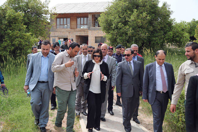   Minister of Planning and International Cooperation Mary Kawar tours the ministry’s projects with MPs, officials and Ajloun’s governor on Tuesday (Photo courtesy of the Planning Ministry)