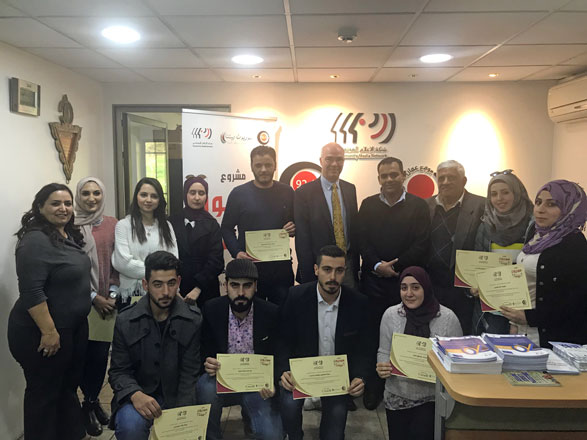 Graduates from a five-day radio training programme pose for a photo with their certificates, on Tuesday (Photo courtesy of Radio Al Balad)
