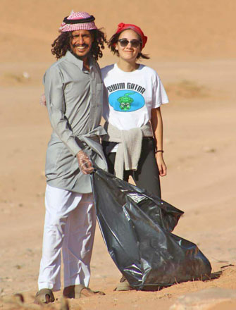 Volunteers take part in a clean up initiative during the weekend in the Wadi Rum desert (Photo by Hernando Aguilar)