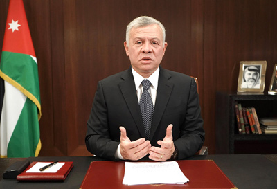 His Majesty King Abdullah addresses the United Nations Summit on Biodiversity, held virtually on the sidelines of the 75th General Assembly of the United Nations, on Wednesday (Photo courtesy of Royal Court)