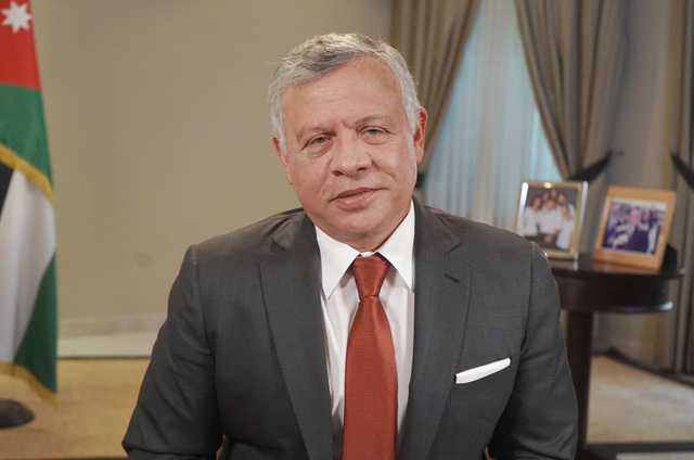 His Majesty King Abdullah participates in the International Conference in Support of the Lebanese People, held via teleconference, on Wednesday (Photo courtesy of Royal Court)