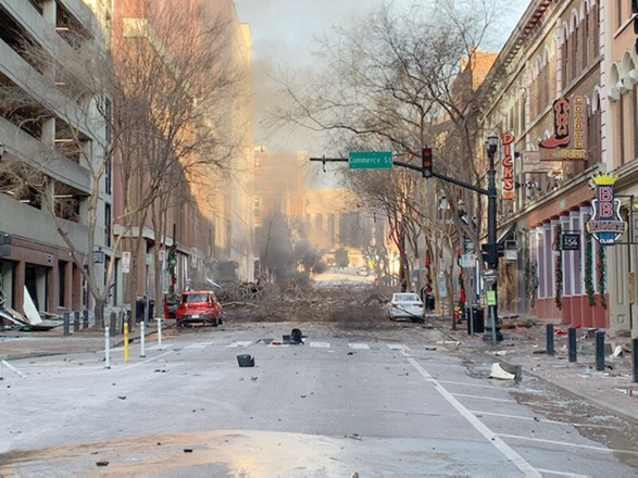 In this photo from the Twitter page of the Metro Nashville Police Department, damage is seen on a street after an explosion in Nashville, Tennessee, on Friday (AFP photo)