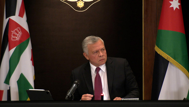 His Majesty King Abdullah chairs a National Policies Council meeting, attended by HRH Crown Prince Hussein, on Monday (Photo courtesy of Royal Court)