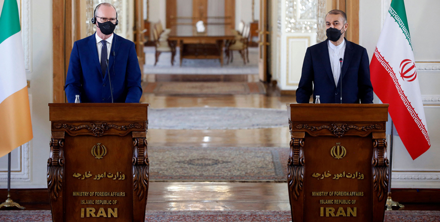 Irish Foreign and Defence Minister Simon Coveney speaks during a joint press conference with Iranian Foreign Minister Hossein Amir-Abdollahian in Tehran on Monday (AFP photo)