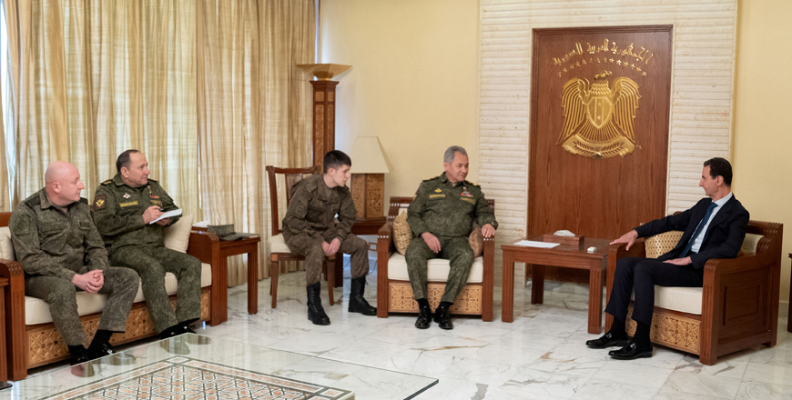 A handout photo released by the official Syrian Arab News Agency (SANA) on Tuesday shows Syria's President Bashar Al Assad receiving Russia's visiting Defence Minister Sergei Shoigu (AFP photo/HO/SANA)