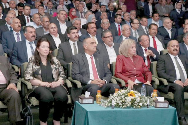 Deputising for His Majesty King Abdullah, Prime Minister Bisher Al Khasawneh attends the ceremony of Irbid: The Arab Capital of Culture for 2022 at Yarmouk University on Sunday (Petra photo)