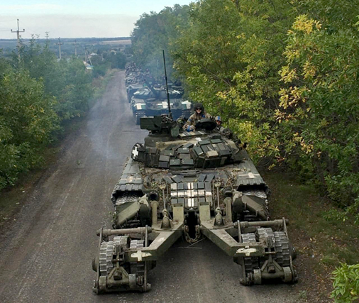 This handout photo released by the Ukrainian Ministry of Defence on Monday and taken at an undefined location shows a column of tanks of the Ukrainian army during an offensive, amid the Russian invasion of Ukraine (AFP photo)