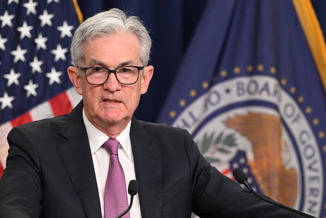 This photo shows US Federal Reserve Board Chairman Jerome Powell speaking during a news conference in Washington, DC, on July 27 while on Wednesday another steep interest rate hike was highly expected to be announced (AFP file photo)