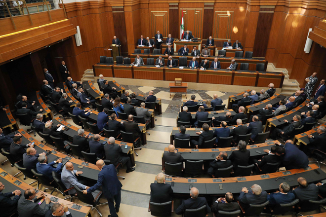 In this file photo taken on September 29, Lebanese Parliament Speaker Nabih Berri (top centre) opens the first session to elect a new president in Beirut (AFP photo)
