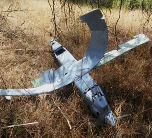 A still photo used in a video shows a downed drone in Deliosman Village, Turkey, on Friday (Reuters photo/Halil Dogan via Reuters TV)