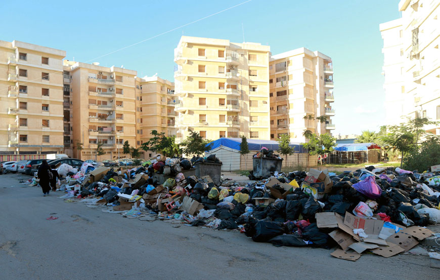Garbage is pictured piled on a street during an on-going strike by cleaning companies' employees over the non-payment of several months of wages in Benghazi, Libya, on Monday (Reuters photo)