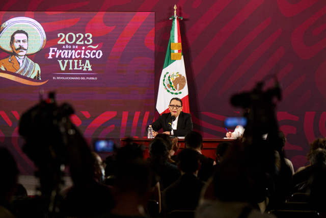 Mexico's Secretary of Security and Citizen Protection Rosa Icela Rodriguez speaks during a press conference at the National Palace in Mexico City on Wednesday (AFP photo)