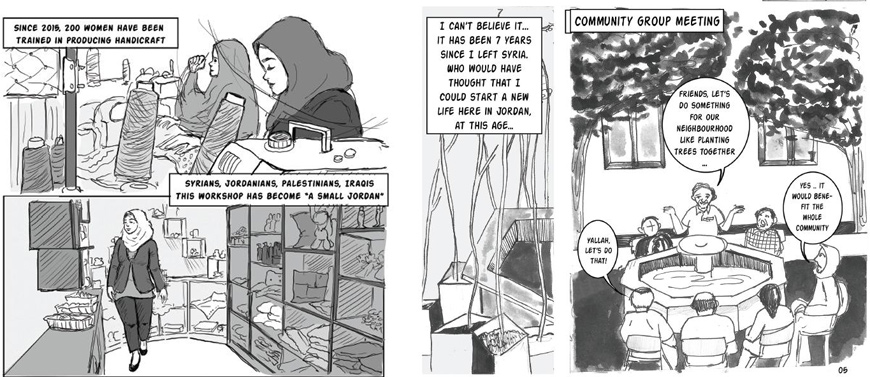 ‘Stories of solidarity’ is a graphic novel that displays the stories of Syrians and Jordanians who helped and supported each other in every day life (Photos courtesy of JIF/I DARE)