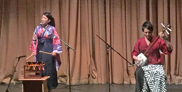 Japanese musicians perform during a concert at Al Hussein Cultural Centre in Ras Al Ain on Tuesday (Photo by Suzanna Goussous)