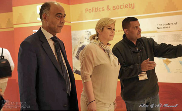 Croatian President Kolinda Grabar-Kitarovic tours the Petra Visitor Centre, some 235km south of Amman, on Friday (Petra photo)