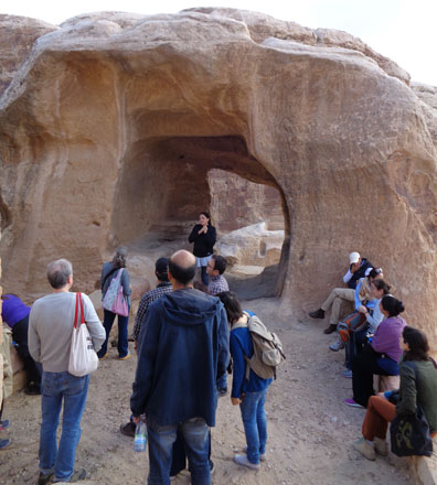 Micaela Sinibaldi guides a group of scholars during a recent visit to Al Wuayra castle in Petra in the Kingdom’s south (Photo courtesy of Micaela Sinibaldi)