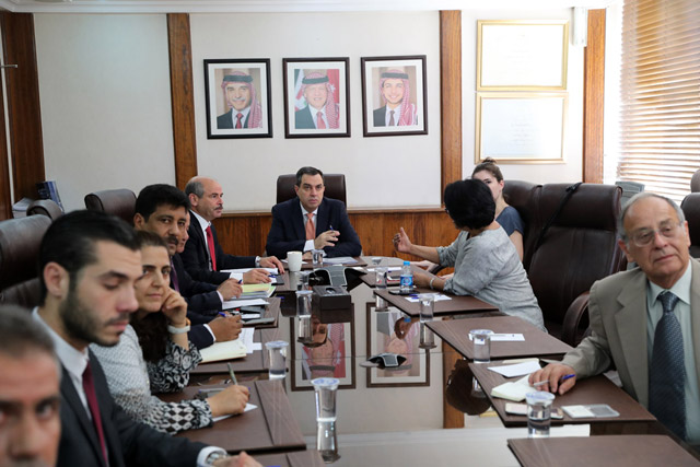 Planning and International Cooperation Minister Imad Fakhoury meets with World Bank mission officials in Amman on Sunday  (Photo courtesy of Planning and International Cooperation Ministry)