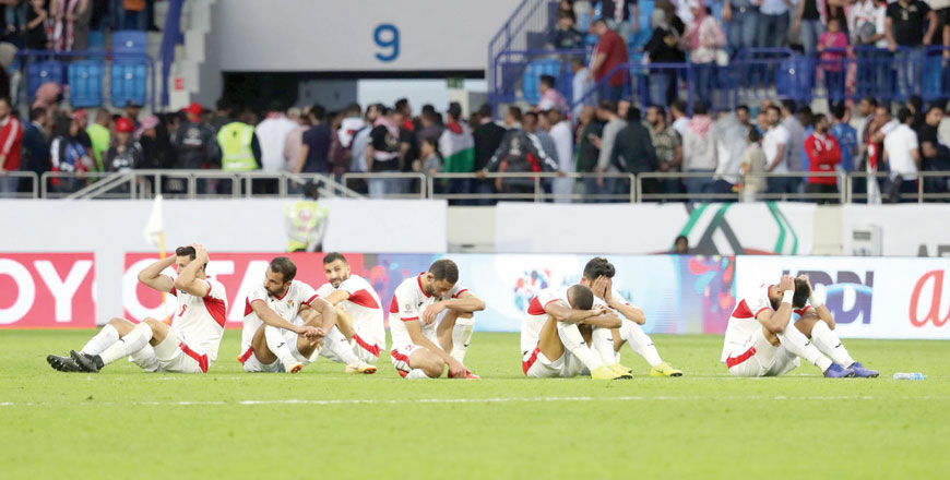 Jordan's players react to their defeat during the 2019 AFC Asian Cup Round of 16 football match between Jordan and Vietnam at the Al Maktoum Stadium in Dubai on Sunday (AFP photo)