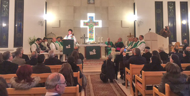 Leaders from the Catholic and Lutheran churches in Jordan hold a special service to celebrate reconciliation in Amman on Monday (Photo by Rula Samain)
