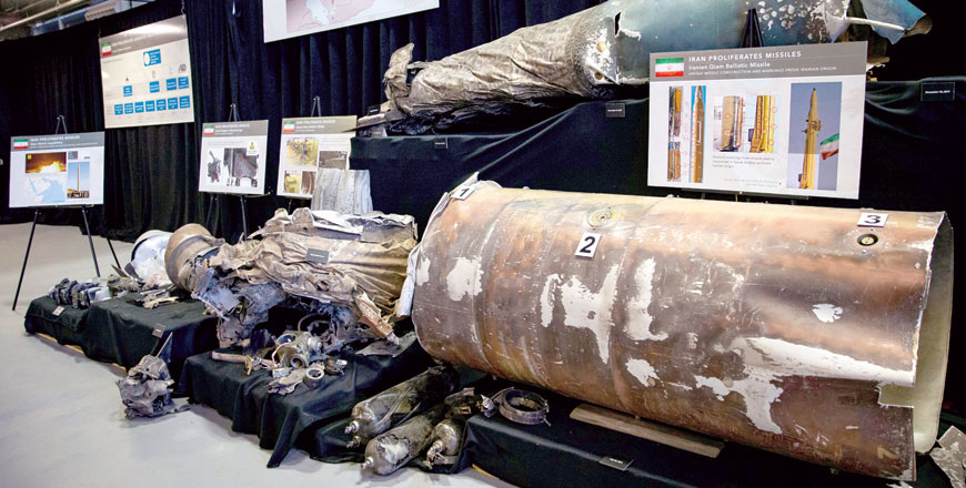 A US Department of Defence exhibit shows a ‘Qiam’ ballistic missile manufactured in Iran at a military base in Washington, the US, on November 29 (Reuters photo)