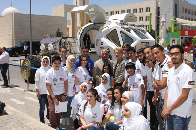 NASA Chief Charles F. Bolden with Jordanian students at the King Hussein Business Park in Amman on Thursday (Photo courtesy of US embassy)