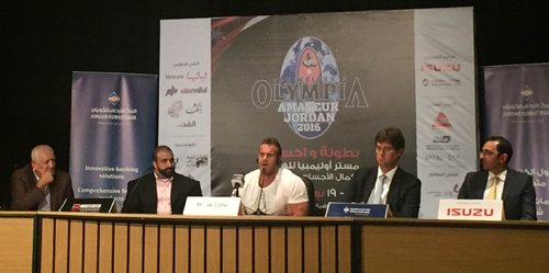 Four-time winner of the Mr Olympia championship Jay Cutler speaks during a press conference in Amman on Wednesday (Photo by Suzanna Goussous)