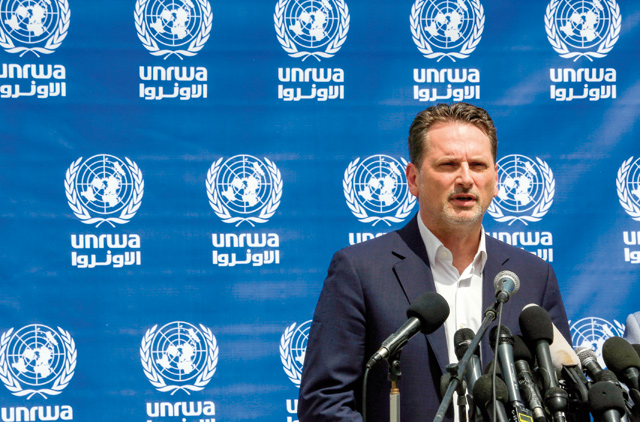   Pierre Krahenbul, Commissioner general of the United Nations Relief and Works agency for Palestine, gives a press conference in Gaza City on Thursday (AFP photo)
