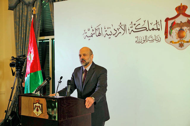 Prime Minister Omar Razzaz speaks during a press conference on Tuesday (Petra photo)