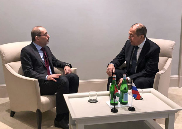Foreign Minister Ayman Safadi meets with his Russian counterpart Sergey Lavrov in Rome on Friday (Petra photo)
