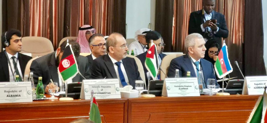 Foreign Minister Ayman Safadi attends the emergency meeting for foreign ministers of the Organisation of Islamic Cooperation in Jeddah on Sunday (Petra photo)