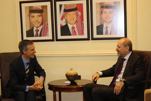  Foreign Minister Ayman Safadi meets with British Minister of State at the Foreign and Commonwealth Office and Department for International Development Andrew Murrison in Amman on Sunday  (Photo courtesy of UK embassy)