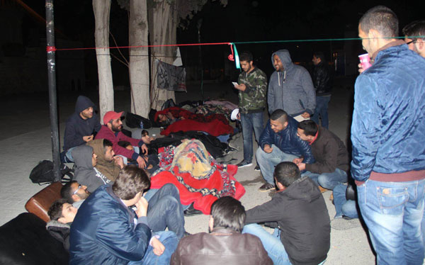 University of Jordan students participate in an overnight protest on campus on Sunday night  (Photo Courtesy of UJ Student Rally for the Cancellation of Tuition Fee Hike group)