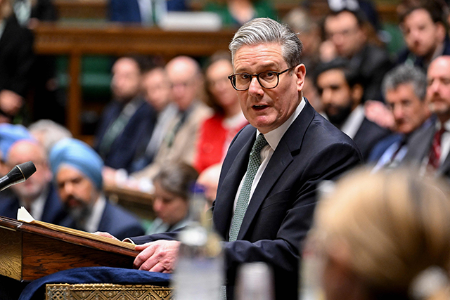 A handout photograph released by the UK House of Commons shows Britain's Prime Minister Keir Starmer delivering a speech on defence and security at the House of Commons, in London, on February 25, 2025 (AFP photo)