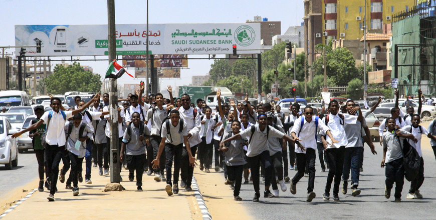   Sudanese students protest in the capital Khartoum on Tuesday, a day after teenagers were shot at a rally against shortages of bread and fuel in the town of Al Obeid, about 420 kilometres southwest of the capital (AFP photo)