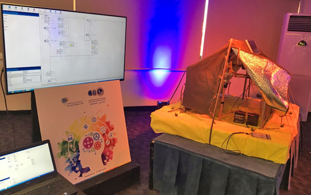 An invention created by students through the Young Innovators Laboratory is on display in Amman on Sunday (Photo by Sawsan Tabazah)