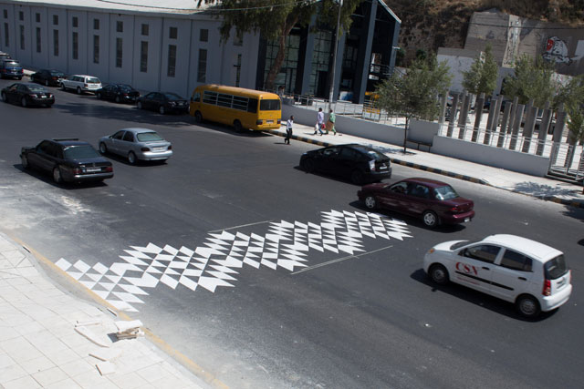 As part of ‘The Z Project’, designers have painted designs and patterns on pavements and roads between Ras Al Ain and downtown Amman (Photo courtesy of Amman Design Week)