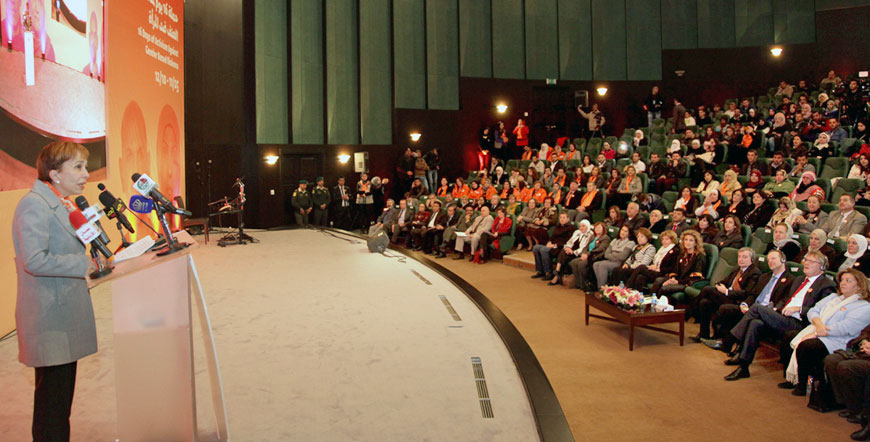 HRH Princess Basma speaks at a ceremony in Amman on Sunday to mark the ‘16 Days of Activism Against Gender-Based Violence’ campaign (Petra photo)