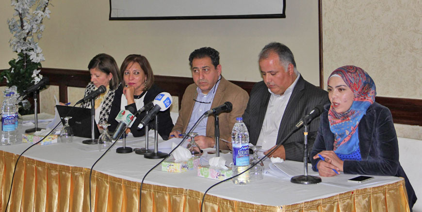 Representatives of the Jordanian Civil Coalition against Torture hold a press conference in Amman on Tuesday (Photo courtesy of Jo-CAT)