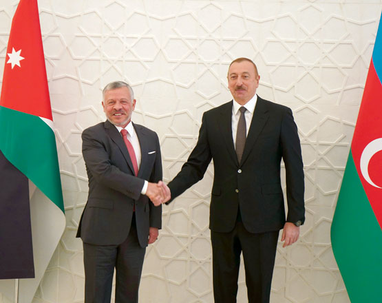 His Majesty King Abdullah meets with Azeri President Ilham Aliyev in Baku, Azerbaijan, on Tuesday (Photo courtesy of Royal Court)