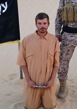 Reuters photo A file image grab taken from a video made available by Egyptian affiliate of the Daesh terror group’s media outlet Welayat Sayna on August 5, shows Croatian national Tomislav Salopek kneeling in the sand next to a Daesh flag, in front of a man, while holding a piece of paper (AFP photo/ HO/Welayat Sayna)